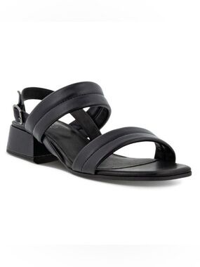 ECCO Black Leather Padded Strappy Block Heel Sandals Minimalist Size 41 US 10